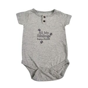 Baby Gray Henley Bodysuit All My Siblings Have Paws Graphic 6/9M